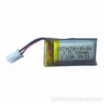 Li-polymer Battery, 3.7V, 330mAh, 1S1P, 791730P Cell with PCM, Lead Out Wires and Connector
